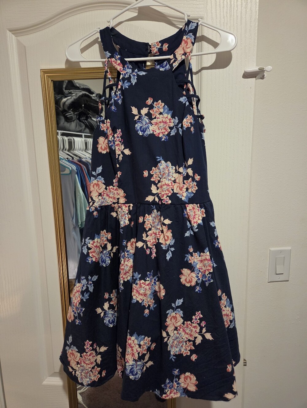 Women's Navy Floral Fit-and-Flare Dress